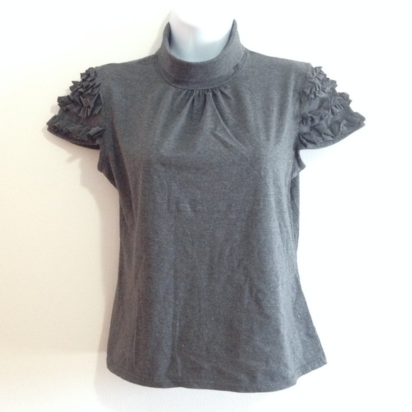 area Tops - grey turtle neck ruffle short sleeve tee